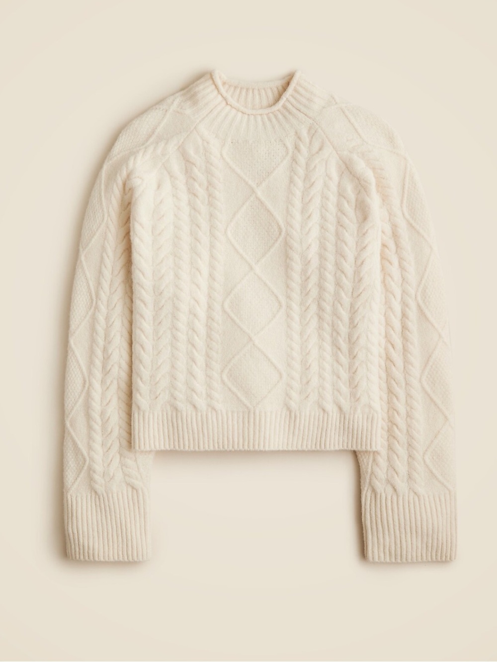 J Crew Cable-Knit Rollneck Sweater Supersoft Yarn Ivory Alpaca Wool Crop 2024-S